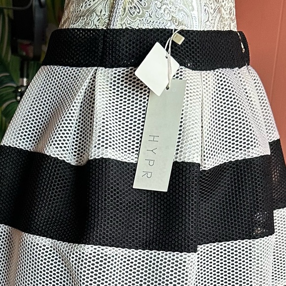 Black and White Striped Mesh Women's Skirt Size Large Sexy Office Siren Baddie - Picture 2 of 5